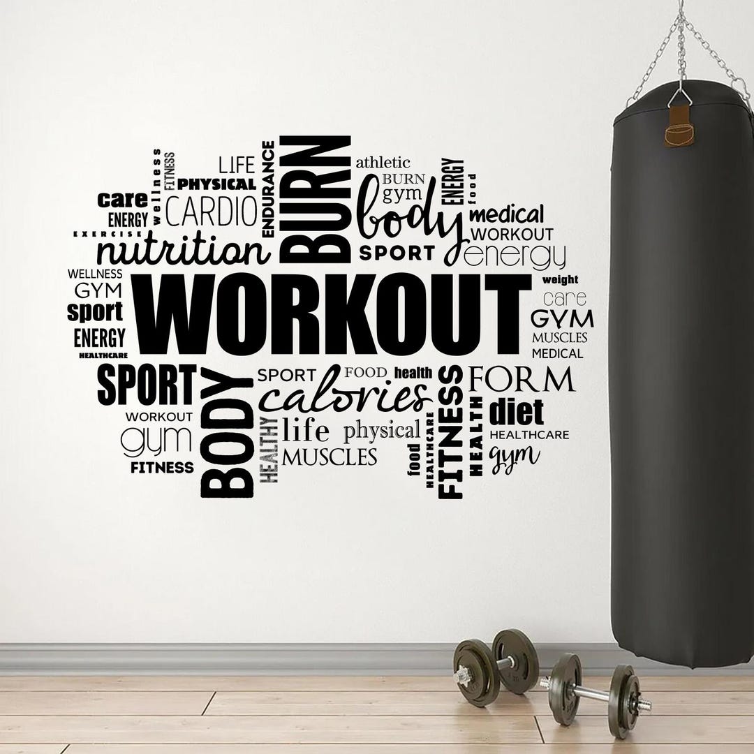 Workout GYM Wall Decal Motivational Cloud of Words Fitness Sticker ...