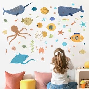 Fish Wall Decal Set Ocean House decor Underwater Bathroom Kids Stickers el10