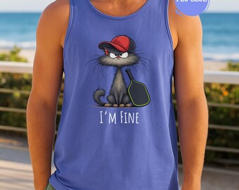 Original Pickleball Cat Graphic Tee – Funny “I’m Fine” Paddle Shirt for Players & Fans,Funny Pickleball Cat Shirt