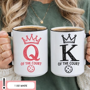 Hand Drawn King Queen Pickleball Mugs – Matching Couple Coffee Cups Gift