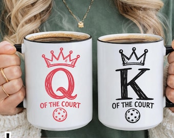 Hand Drawn King Queen Pickleball Mugs – Matching Couple Coffee Cups Gift