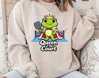 Queen of the Court Pickleball Hoodie – Funny Pickleball Frog Shirt – Pickleball Queen Gift for Women – Pickleball Apparel