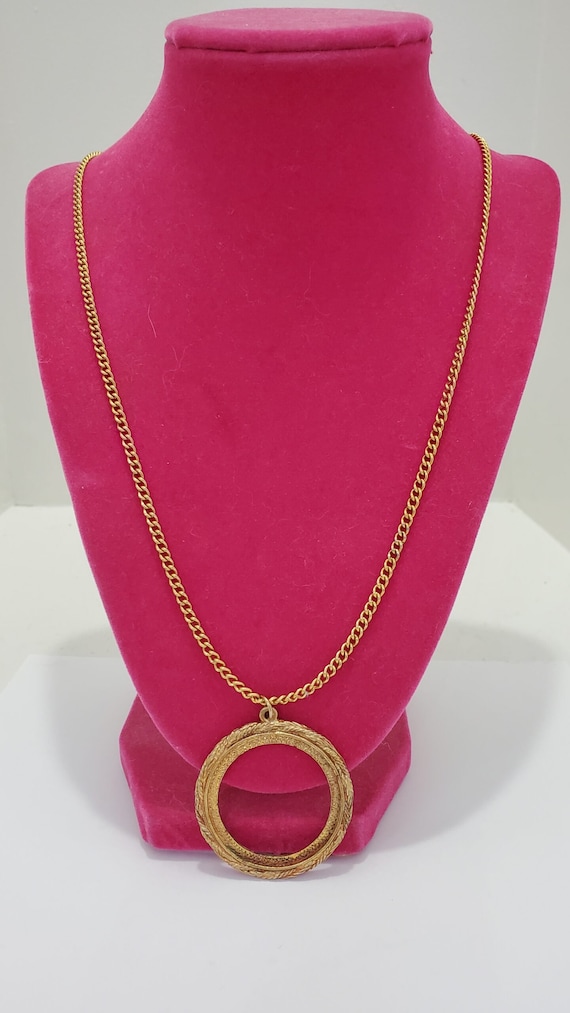 Long Golden Ring Pendant Necklace 90s Vintage Uniq