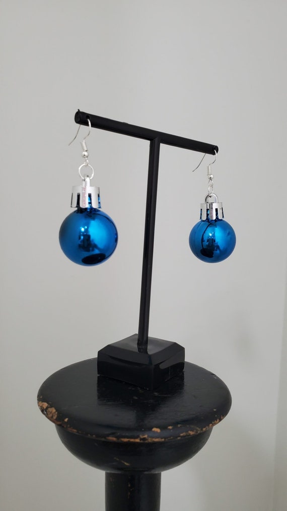 Blue Christmas Ornament Earrings Vintage Inspired 