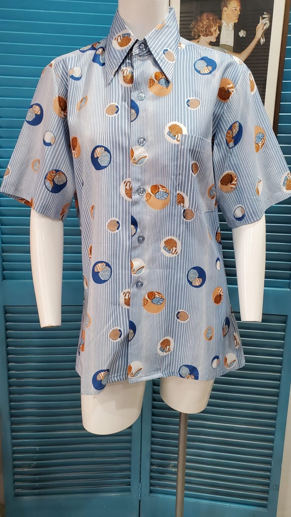 Mens Cool 1980’s Seashell Print Dress Shirt Men's… - image 1
