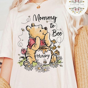 Personalized Floral Sketch Disney Winnie The Pooh Mommy to Bee Shirt, Custom Pooh Bear Family Daddy to Bee Matching, Happy Mother's Day Gift