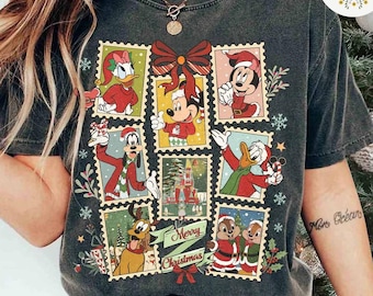Camisa navideña de Disney con estampado de Mickey y sus amigos, lazo coqueto, fiesta navideña de Mickey, Navidad familiar navideña en WDW Disneyland