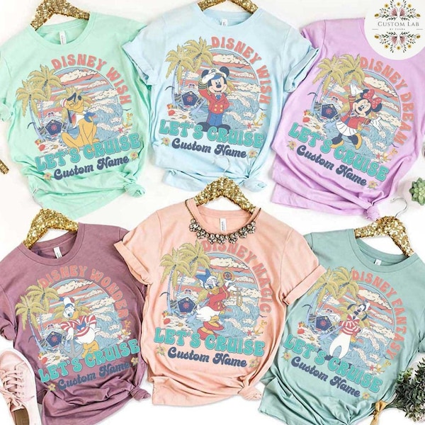 Personalized All Characters Disney Cruise Shirt, Mickey & Friends Family Cruise Vacation Let's Cruise Disney Wish Dream Magic Wonder Fantasy