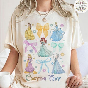 Personalized Watercolor Coquette Bows Disney Princess Shirt, Disney Girl Trip Shirt, WDW Disneyland Princess Birthday Girl, Cinderella Belle