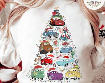Disney Cars Christmas Shirt, Lightning McQueen Mater Doc Hudson Sally Very Merry Christmas Lights, Cars Land Holiday Family Christmas Tree