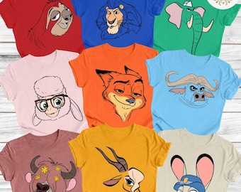 Disney Zootopia Characters Matching Shirt, Zootopia 2 Movie Judy Hopps Nick Wilde Gary De'Snake Flash Group Shirt, Zootopia Birthday Costume