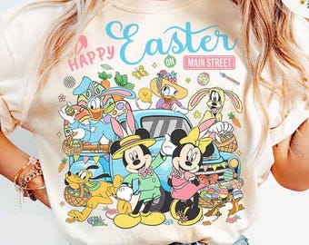 Oeuf de lapin Mickey et ses amis Chemise Disney Joyeuses Pâques sur la rue principale, T-shirt Chip and Dale le jour de Pâques, voyage de Pâques en famille Disneyland WDW 2025