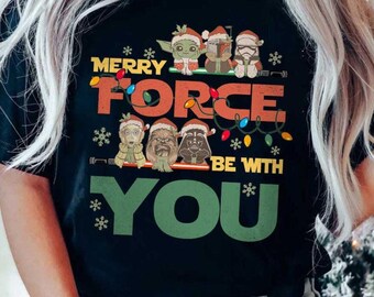 Retro Merry Force Be With You Disney Star Wars Christmas Shirt, Galaxy's Edge Family Christmas Group Matching Star Wars Xmas Trip Sweatshirt