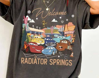 Vintage Disney Cars Shirt, Lightning McQueen Tow Mater Doc Hudson Sally Carrera Cars Land Family Group Matching, Cars Birthday Boy/Girl Tee