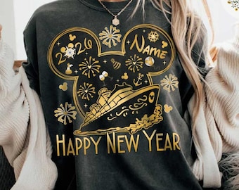 Chemise croisière Disney personnalisée Saint-Sylvestre en mer, croisière familiale Mickey Minnie Happy New Year 2026, croisière vacances du nouvel an Noël