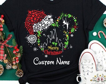 Personalized Disney Christmas Shirt, Mickey's Very Merry Christmas Party, WDW Disneyland Castle Holiday Family Christmas Lights Sweatshirt