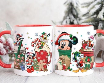 Mickey and Friends Santa Coffee Latte Disney Christmas Mug, Mickey's Very Merry Christmas Party 2024 Cup, Gingerbread Family Christmas Gifts