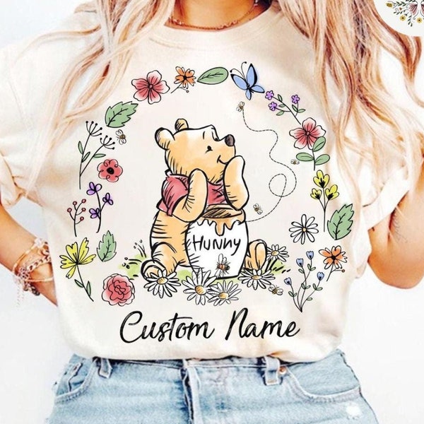 Personalized Floral Sketch Disney Winnie The Pooh Shirt, Pooh Bear & Friends Group Matching, Piglet Tigger Eeyore WDW Disneyland Family Trip