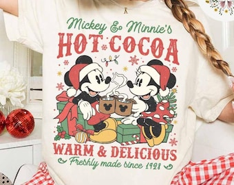 Disney Christmas Shirt, Mickey Minnie Santa Hot Cocoa Mickey's Very Merry Christmas Party, Coffee Lovers Holiday Family Christmas Sweatshirt
