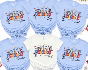 Personalized Mickey and Friends Patriotic American Family Disney 4th of July Shirt, WDW Disneyland America Fourth of July Red White and Blue