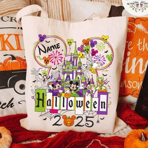 Personalized Mickey and Friends Castle Disney Halloween Canvas Tote Bag, Mickey&#39;s Not So Scary Halloween Party, Trick or Treat Kid Candy Bag