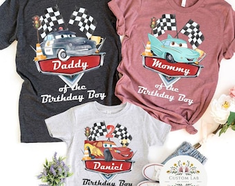 Personalized Disney Cars Birthday Shirt, Lightning McQueen Tow Mater Doc Hudson Sally Carrera Cars Land Family Birthday Boy, Birthday Girl