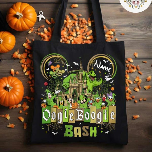 Personalized The Nightmare Before Christmas Oogie Boogie Bash Disney Halloween Canvas Tote Bag, Oogie Boogie, Trick or Treat Kids Candy Bag