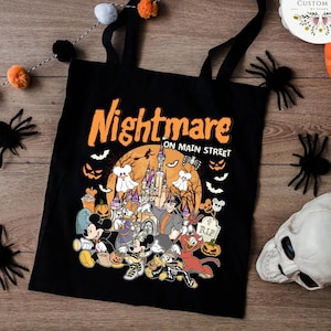 Mickey and Friends Nightmare on Main Street Disney Halloween Canvas Tote Bag, Mickey&#39;s Not So Scary Halloween Party Trick or Treat Candy Bag