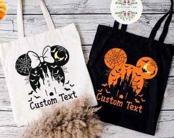 Personalized Mickey Minnie Castle Disney Halloween Canvas Tote Bag, Mickey's Not So Scary Halloween Party Bag, Trick or Treat Kids Candy Bag
