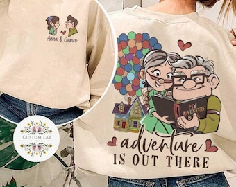Two-sided Adventure is Out There Disney Up Carl Ellie Couple Shirt, Up House Balloons His Ellie Her Carl, Wedding Honeymoon Trip Matching