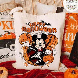 All Characters Mickey and Friends Disney Halloween Canvas Tote Bag, Mickey&#39;s Not So Scary Halloween Party Bag, Trick or Treat Kids Candy Bag