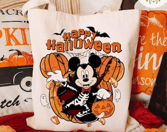 All Characters Mickey and Friends Disney Halloween Canvas Tote Bag, Mickey's Not So Scary Halloween Party Bag, Trick or Treat Kids Candy Bag