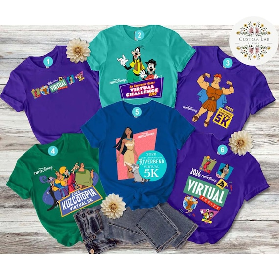 runDisney Virtual Series 2026 Shirt, Hercules Pocahontas A Goofy Movie The Emperor's New Groove Run Disney 5K Half Marathon, Running Group