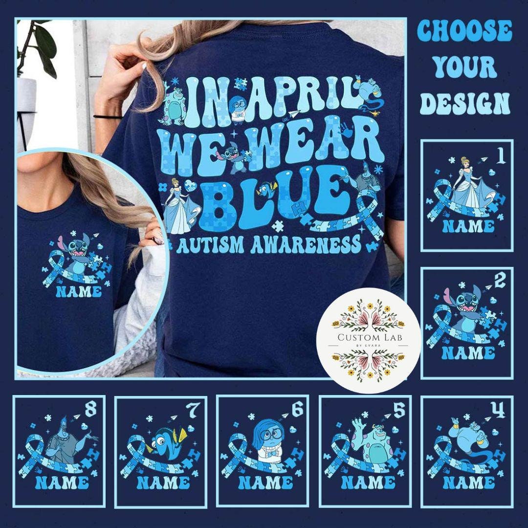 Two-sided All Characters in April We Wear Blue Disney Autism Awareness ...