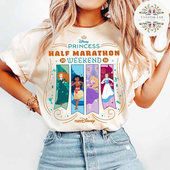 runDisney Disney Princess Half Marathon Weekend 2026 Shirt, Walt Disney World Run Disney Princess Rapunzel Belle Moana Merida 5K 10K Running