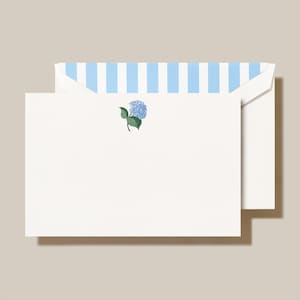 Cartes de correspondance avec hortensias bleus gravés Crane & Co.