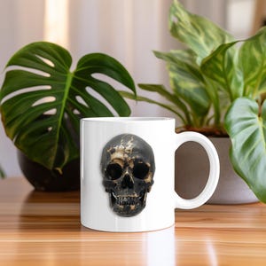 Coffee mug || Black and Gold Skull, horror mug, macabre mug || Ceramic Mug (11 oz)