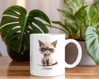 Taza de café // Gato gruñón - Nope // Taza de cerámica (11 oz)