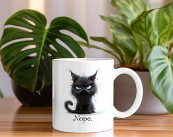 Taza de café // Gato gruñón - Nope // Taza de cerámica (11 oz)