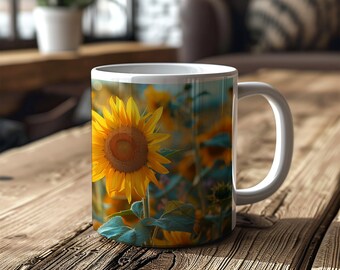 Tazza da caffè // Girasoli mattutini, giardino, estate // Tazza in ceramica (11 oz)