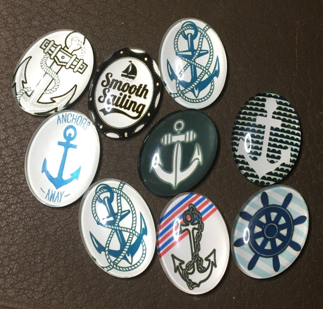 Stiesy 100 Pcs Nautical Wood Cabochons - Unfinished Anchor & Helm Pendants For DIY Crafts & Painting