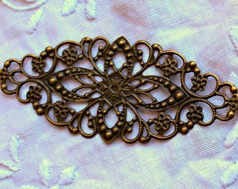 Large Antique Bronze Filigree Metal Embellishment - 1 piece