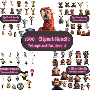 1000+ Funny Cartoons Characters and Cute Animals Clipart Bundle with Transparent Background, High Quality  for Commercial Use