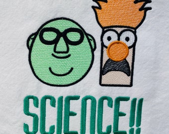 Bunsen and Beaker Puppet Inspired Embroidered Kitchen Tea Towel Muppet Fan Gift