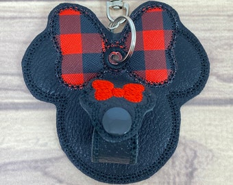 Ready to Ship Minnie Themed Buffalo Check Bow Ear Holder Dizney Inspired Ear Holder Backpack Clip on Carrier