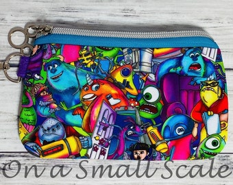 Monsters Inc. Theme Coin Purse Card Holder Zip Bag Pouch Personal Item Bag Clip On Zipper Pouch Essentials Bag Sully Mike Pixar Fan Gift