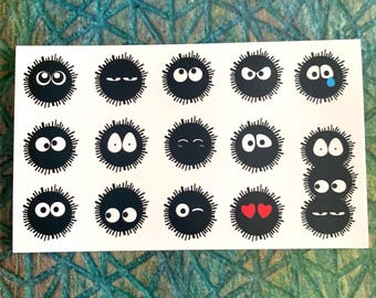 Arkusz naklejek Soot Sprite - Soot Sprite Emoji Smoji, Totoro Spirited Away Ghibli Studios Artykuły papiernicze Scrapbooking Dziennik Planer Anime Słodkie