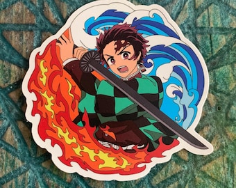 Pegatina de Tanjiro Kamado - Demon Slayer Papelería Scrapbooking Bullet Journal Planificador Anime Manga Fuego y Agua Pegatina resistente a la intemperie