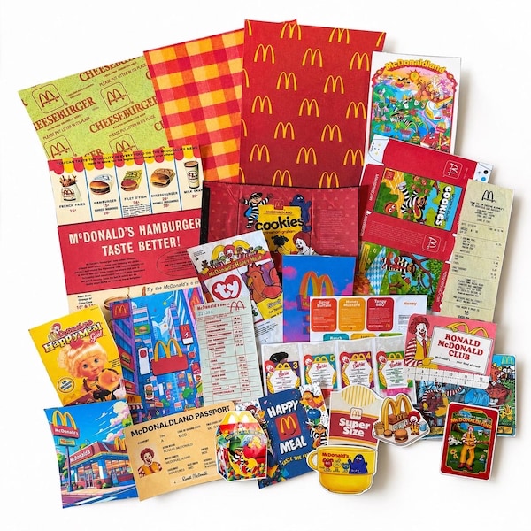 McEphemera Pack | 25 McDonald’s Inspired Junk Journal Ephemera | Retro Fast Food Nostalgia | modern cut outs Scrapbook & Collage Kit