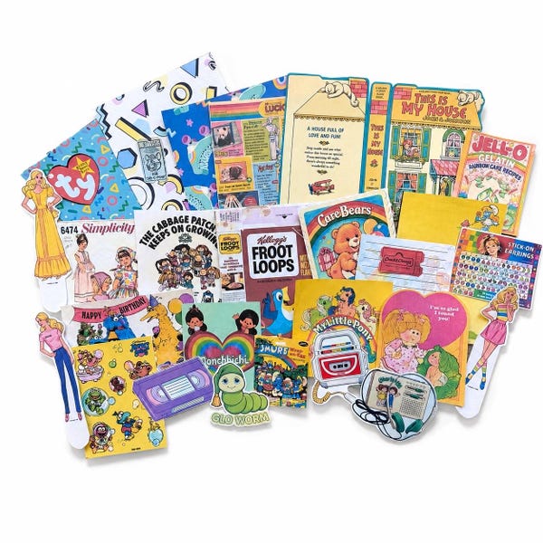 80s Childhood Nostalgia Ephemera Pack | Retro Kids Junk Journal Kit | Vintage 1980s Scrapbook Supplies - Millennial Kid Journal Pack